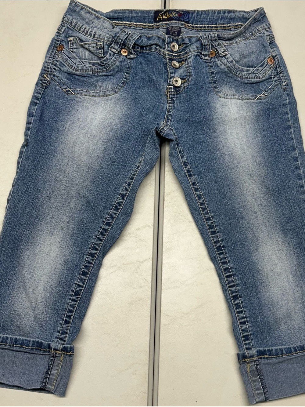 Angels Women's Blue Washed Denim Jean capris